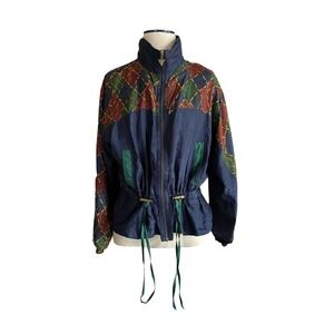Vintage 1980's 100% Silk Active Frontier Patterned Windbreaker Jacket (Size M)
